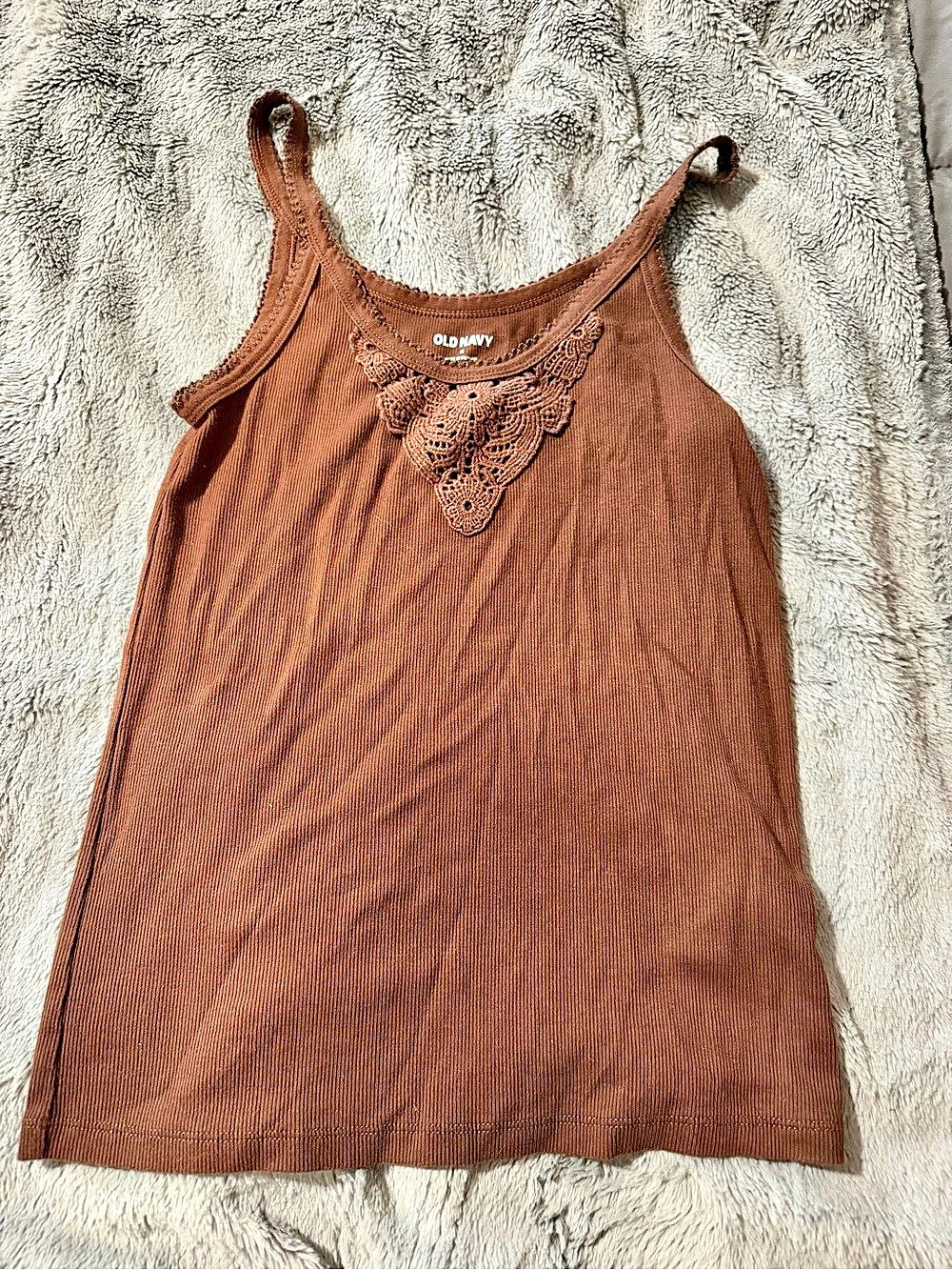 Old Navy Lace Neckline Ribbed Tank Top in Brown Like New